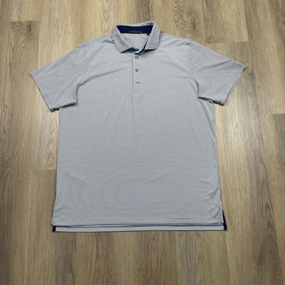Greyson Polo Shirt Mens XL Blue White Striped Golf Pirate Skull Embroidered
